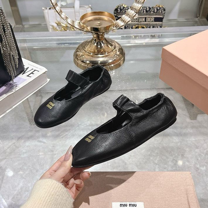 レディース 最高級MiuMiuスーパーコピー ミュウミュウ ルーシュナッパ レザーバレリーナ 2628177 MIUMIU フラットシューズ - 画像 (5)