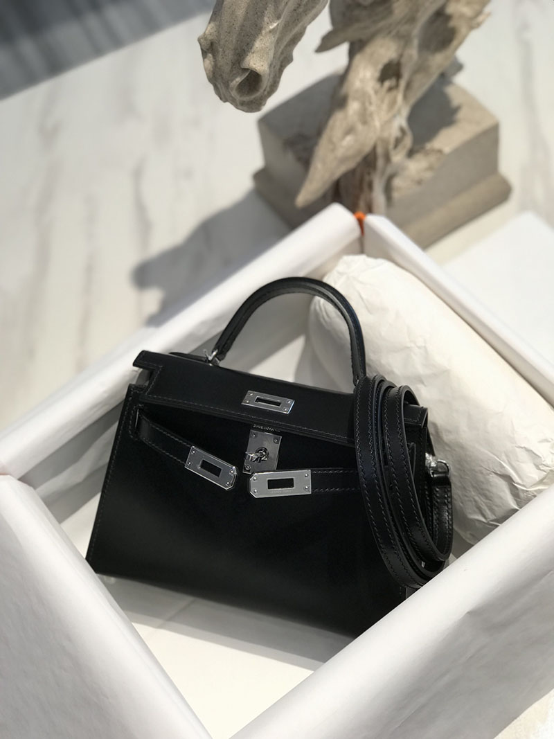 エルメス アウトレット 海外 HERMES ケリーミニ2 外縫い 黒 ブラック ボックスカーフ シルバー金具 2627415 ケリーミニ2 定価 - 画像 (9)