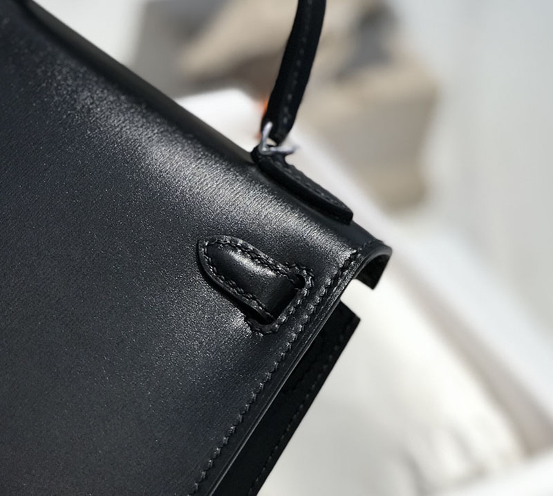 エルメス アウトレット 海外 HERMES ケリーミニ2 外縫い 黒 ブラック ボックスカーフ シルバー金具 2627415 ケリーミニ2 定価 - 画像 (8)