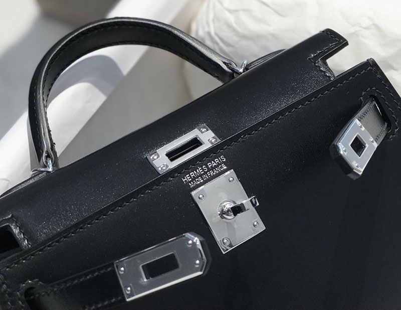 エルメス アウトレット 海外 HERMES ケリーミニ2 外縫い 黒 ブラック ボックスカーフ シルバー金具 2627415 ケリーミニ2 定価 - 画像 (7)