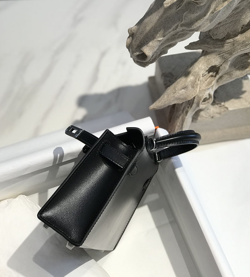 エルメス アウトレット 海外 HERMES ケリーミニ2 外縫い 黒 ブラック ボックスカーフ シルバー金具 2627415 ケリーミニ2 定価 - 画像 (6)