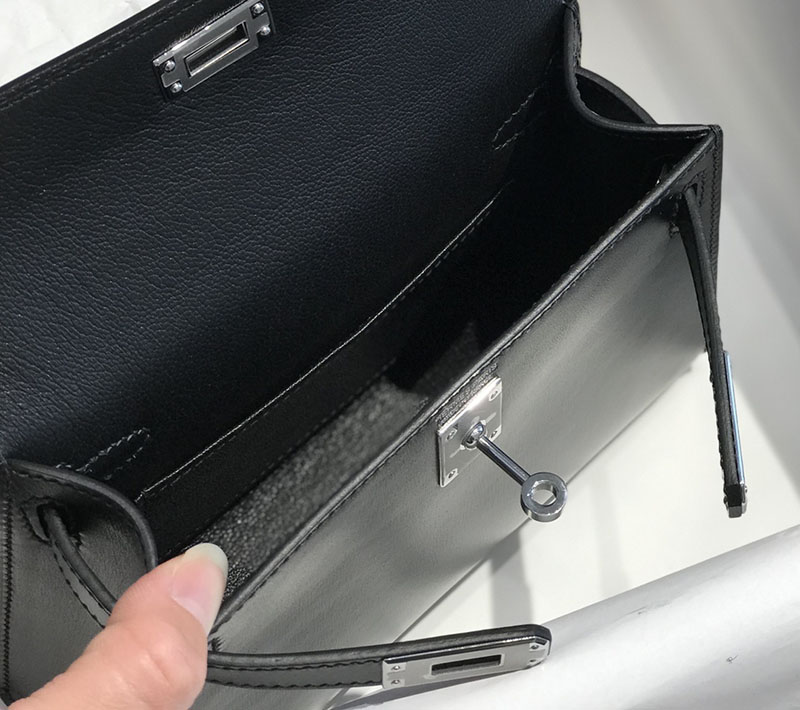 エルメス アウトレット 海外 HERMES ケリーミニ2 外縫い 黒 ブラック ボックスカーフ シルバー金具 2627415 ケリーミニ2 定価 - 画像 (4)