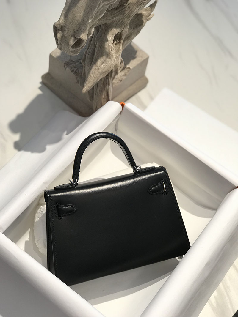 エルメス アウトレット 海外 HERMES ケリーミニ2 外縫い 黒 ブラック ボックスカーフ シルバー金具 2627415 ケリーミニ2 定価 - 画像 (2)