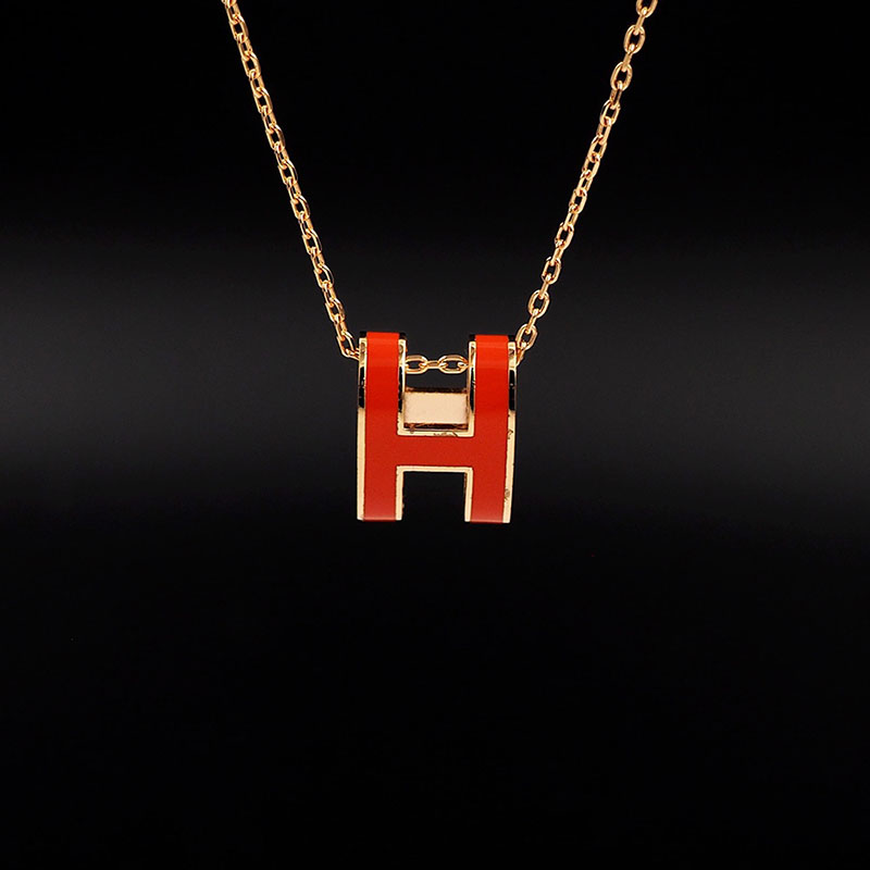 エルメス HERMES ミニ ポップアッシュ ポップH ネックレス オレンジ シャンパンゴールド金具 2627454 ポップh ネックレス 定価 - 画像 (6)