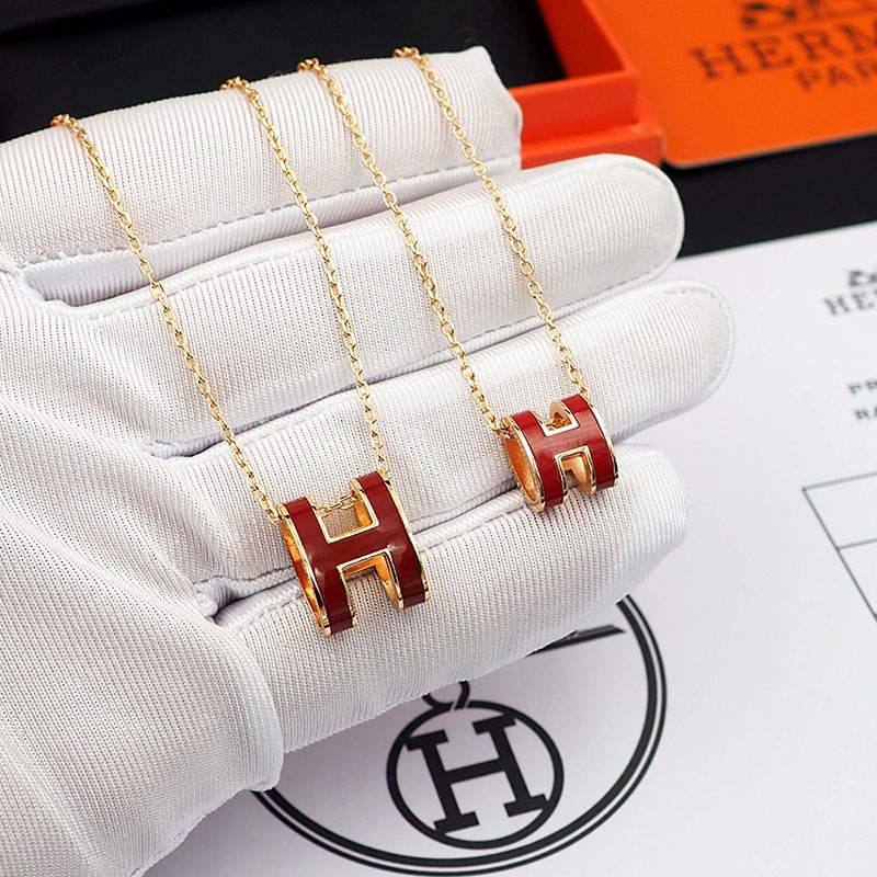 エルメス HERMES ミニ ポップアッシュ ポップH ネックレス ルージュヴィフ シャンパンゴールド金具 2627460 エルメス ポップh 定価 - 画像 (2)