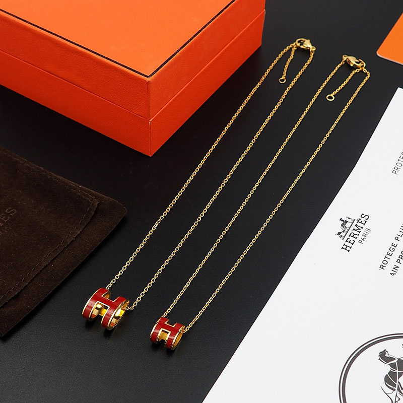 エルメス HERMES ミニ ポップアッシュ ポップH ネックレス ルージュヴィフ シャンパンゴールド金具 2627460 エルメス ポップh 定価 - 画像 (4)