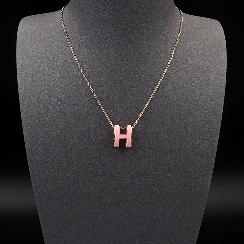 HERMES ミニ ポップH ネックレス ペンダント アクセサリー ローズドラジェ シャンパンゴールド金具 2627461 レディース エルメス ネックレス - 画像 (9)