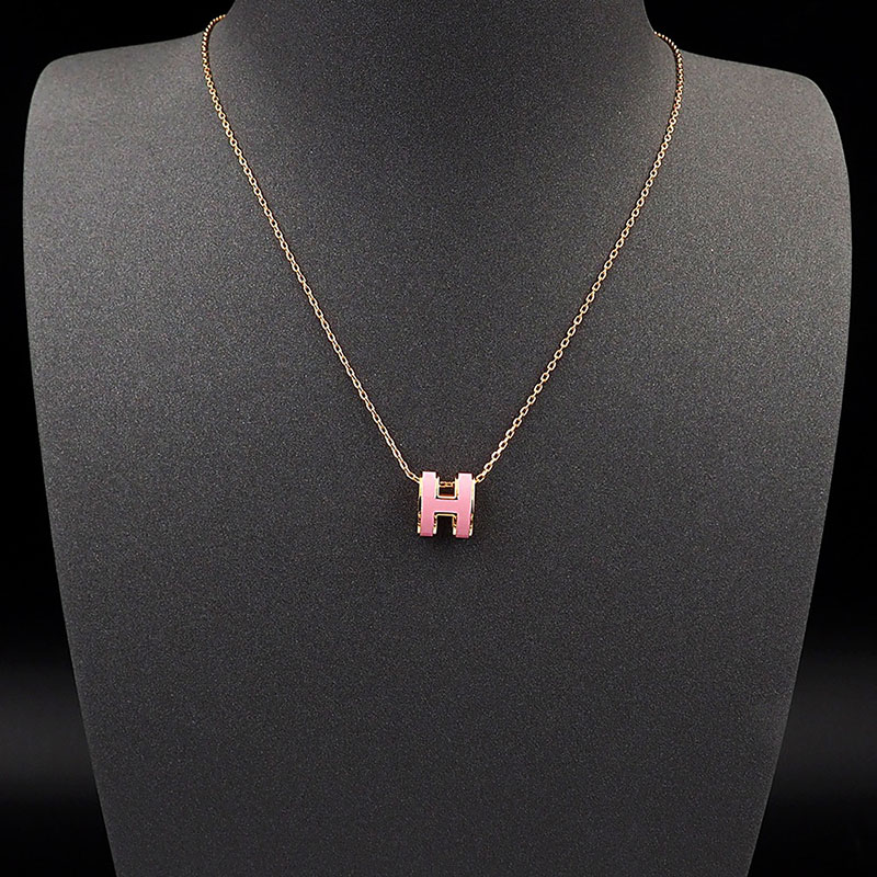 HERMES ミニ ポップH ネックレス ペンダント アクセサリー ローズドラジェ シャンパンゴールド金具 2627461 レディース エルメス ネックレス - 画像 (8)