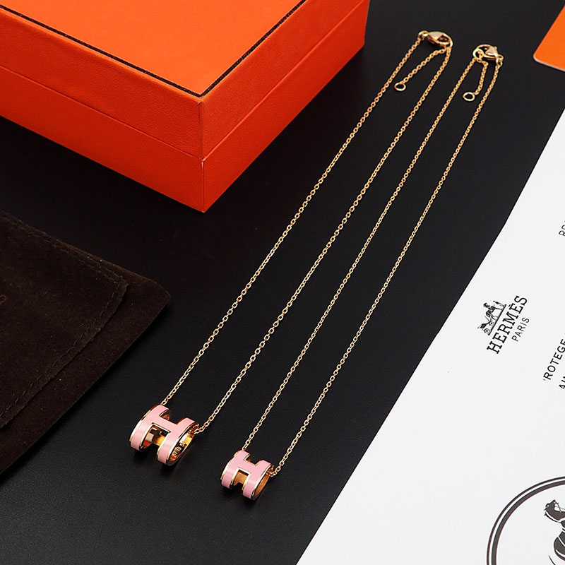 HERMES ミニ ポップH ネックレス ペンダント アクセサリー ローズドラジェ シャンパンゴールド金具 2627461 レディース エルメス ネックレス - 画像 (6)