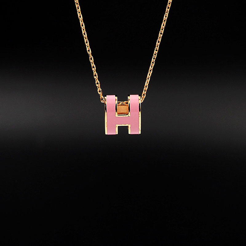 HERMES ミニ ポップH ネックレス ペンダント アクセサリー ローズドラジェ シャンパンゴールド金具 2627461 レディース エルメス ネックレス - 画像 (5)