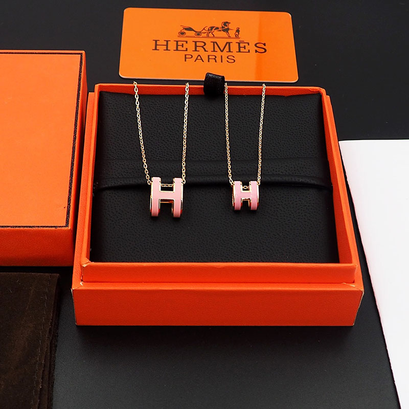 HERMES ミニ ポップH ネックレス ペンダント アクセサリー ローズドラジェ シャンパンゴールド金具 2627461 レディース エルメス ネックレス - 画像 (4)