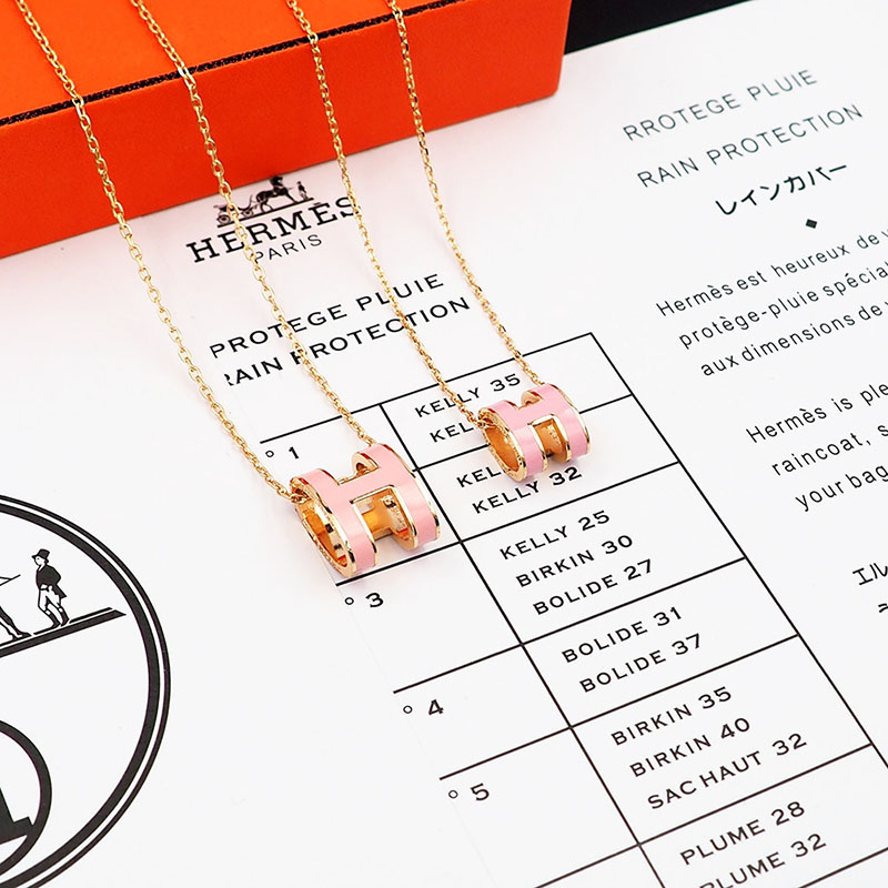 HERMES ミニ ポップH ネックレス ペンダント アクセサリー ローズドラジェ シャンパンゴールド金具 2627461 レディース エルメス ネックレス - 画像 (3)