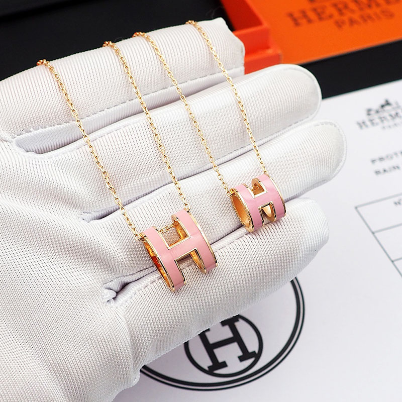 HERMES ミニ ポップH ネックレス ペンダント アクセサリー ローズドラジェ シャンパンゴールド金具 2627461 レディース エルメス ネックレス - 画像 (2)