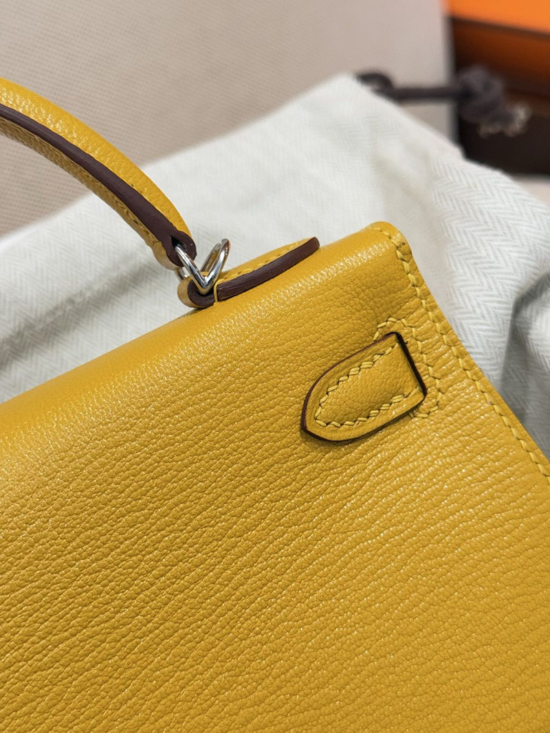 ミニケリー2 定価 HERMES ケリーミニ2 外縫い ジョーヌアンブル シェブルミゾル シルバー金具 2627480 エルメス専門店 おすすめ - 画像 (5)