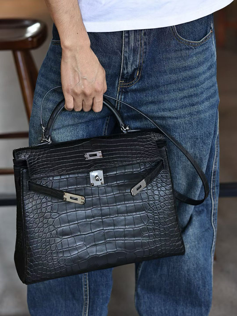 エルメス メンズ ショルダーバッグ HERMES ケリー35cm 内縫い 黒 ブラック クロコダイル シルバー金具 2627484 エルメス専門店 おすすめ - 画像 (5)