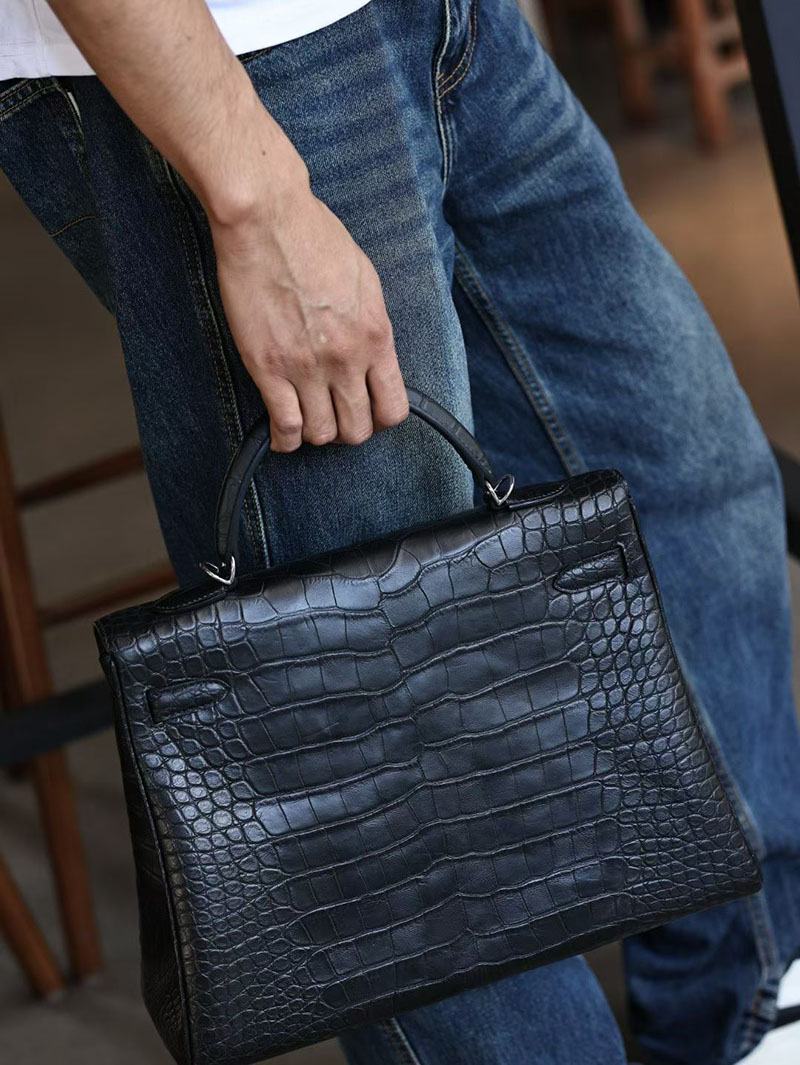エルメス メンズ ショルダーバッグ HERMES ケリー35cm 内縫い 黒 ブラック クロコダイル シルバー金具 2627484 エルメス専門店 おすすめ - 画像 (2)