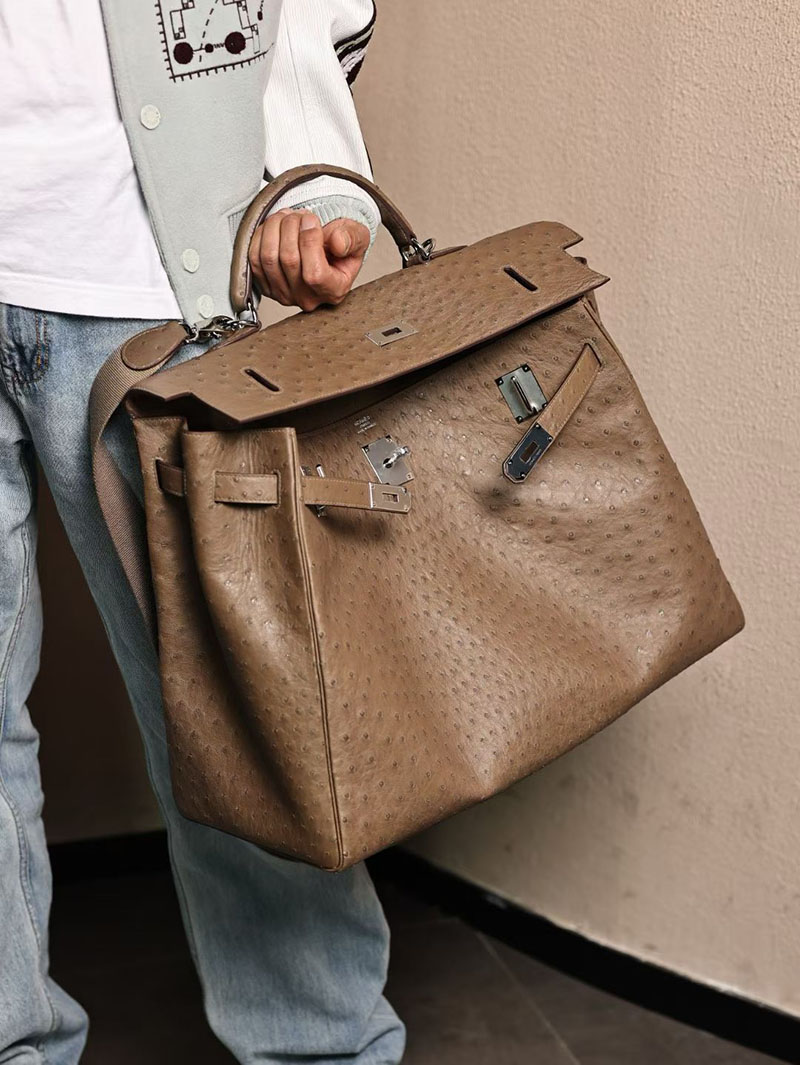 エルメス メンズバッグ 新作 HERMES ケリー50 メンズ エトゥープ オーストリッチ シルバー金具 2627485 エルメス専門店 おすすめ - 画像 (4)