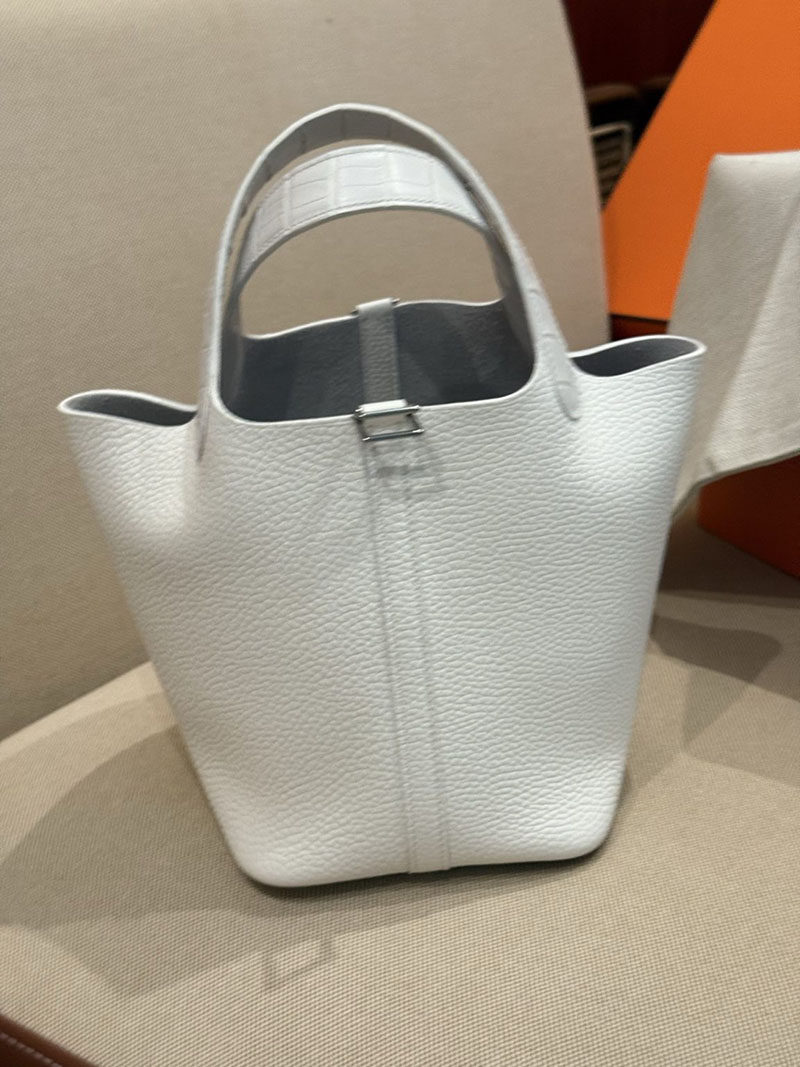 ピコタン ロックタッチ アリゲーター HERMES ピコタンロック 18 PM ホワイト トリヨンクレマンス クロコダイル シルバー金具 2627514 - 画像 (8)