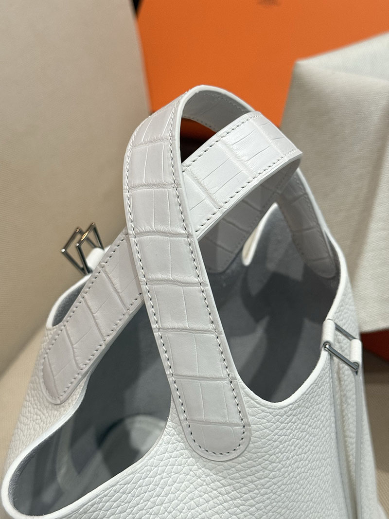 ピコタン ロックタッチ アリゲーター HERMES ピコタンロック 18 PM ホワイト トリヨンクレマンス クロコダイル シルバー金具 2627514 - 画像 (2)