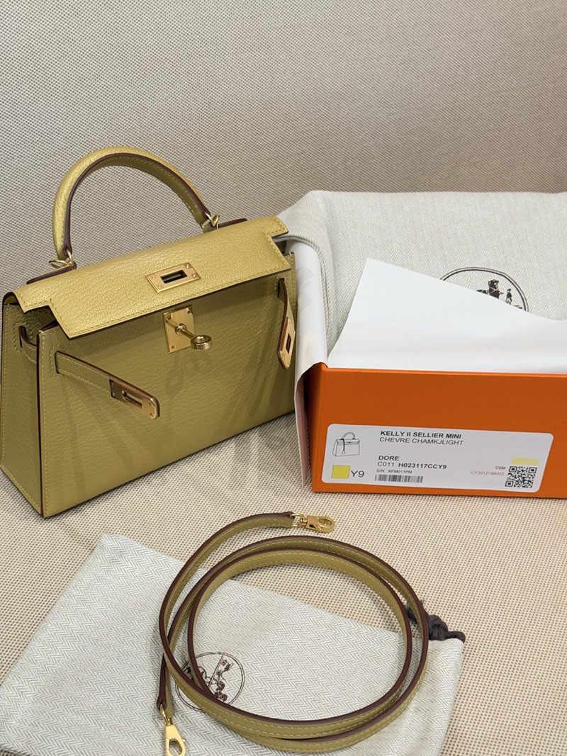 手提げバッグ 小さめ おしゃれ HERMES ケリーミニ2 外縫い ドレ シェブルミゾル ゴールド金具 2627518 エルメス専門店 おすすめ - 画像 (7)