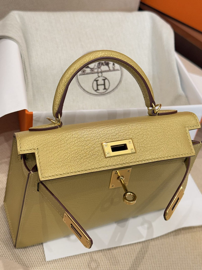 手提げバッグ 小さめ おしゃれ HERMES ケリーミニ2 外縫い ドレ シェブルミゾル ゴールド金具 2627518 エルメス専門店 おすすめ - 画像 (5)