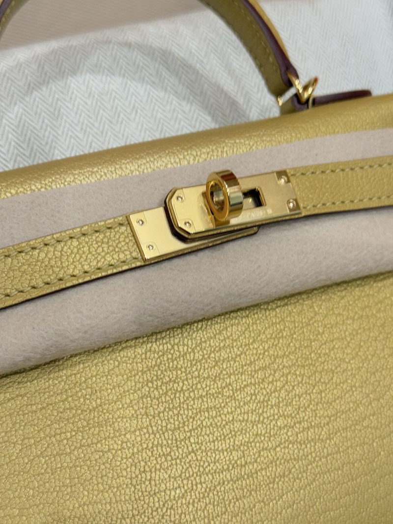 手提げバッグ 小さめ おしゃれ HERMES ケリーミニ2 外縫い ドレ シェブルミゾル ゴールド金具 2627518 エルメス専門店 おすすめ - 画像 (12)