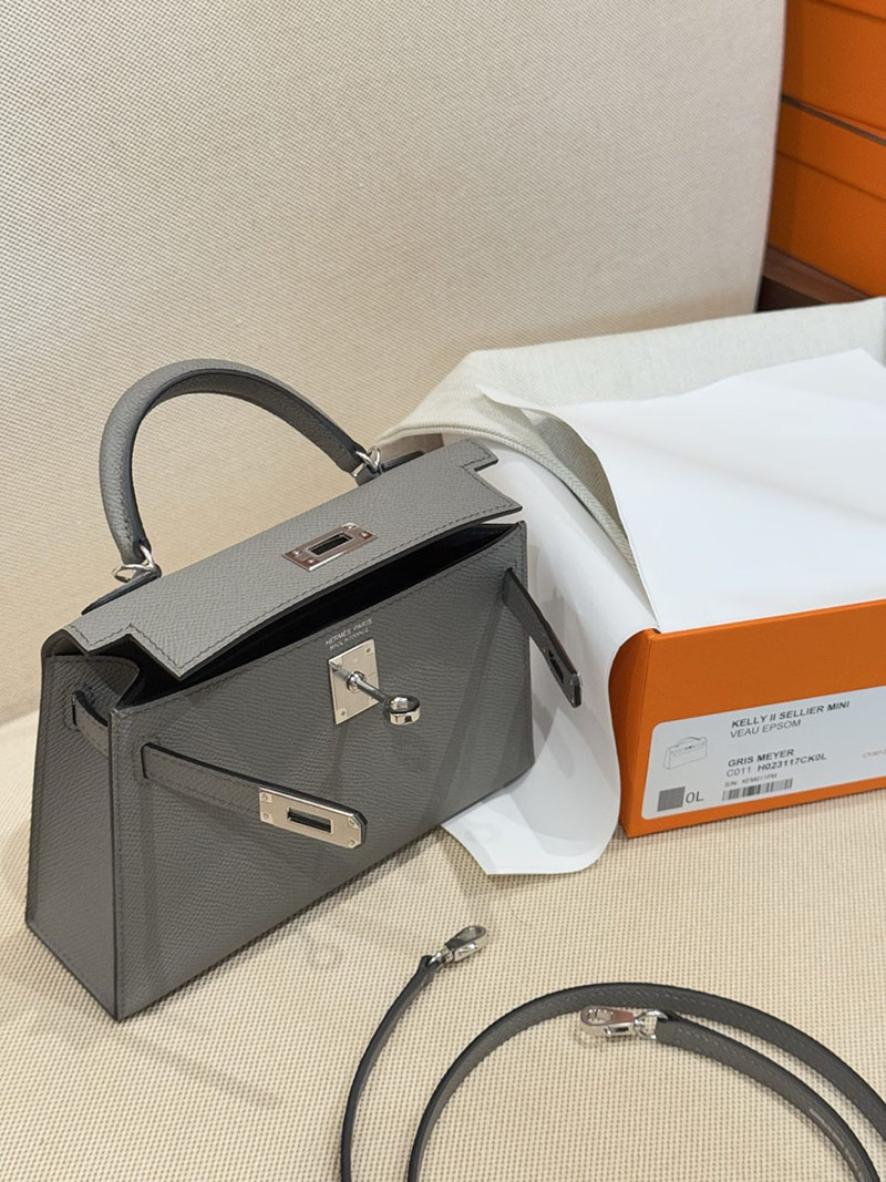 ショルダーバッグ 小さめ おしゃれ HERMES ケリーミニ2 外縫い グリメイヤー ヴォーエプソン シルバー金具 2627519 エルメス専門店 - 画像 (4)