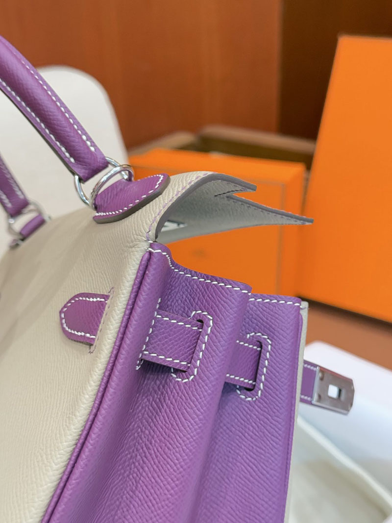 今 流行り の バック レディース ブランド HERMES ケリー25 内縫い トゥルティールグレー/アネモネ ヴォーエプソン シルバー金具 2627527 - 画像 (9)