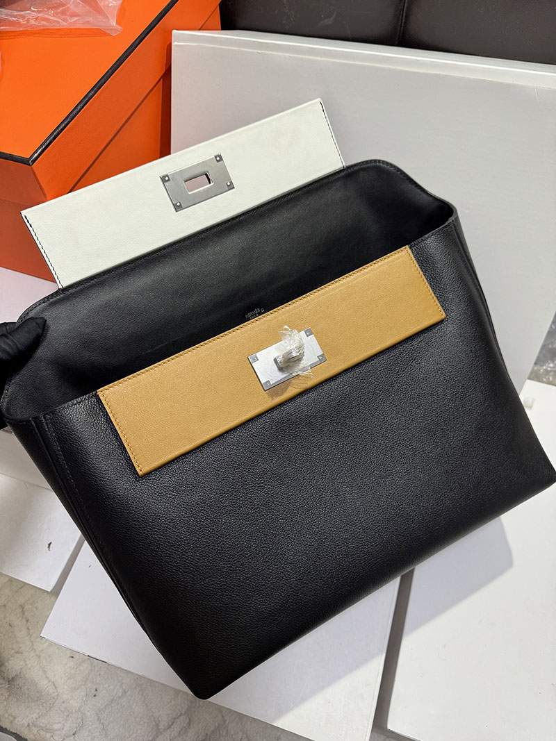 今流行りの バック レディース HERMES サック24/24 35 ヴァンキャトル ブラック/ナタ/ゴールド ヴォー・ヴォリュプト/クロコダイル シルバー金具 2627555 - 画像 (8)