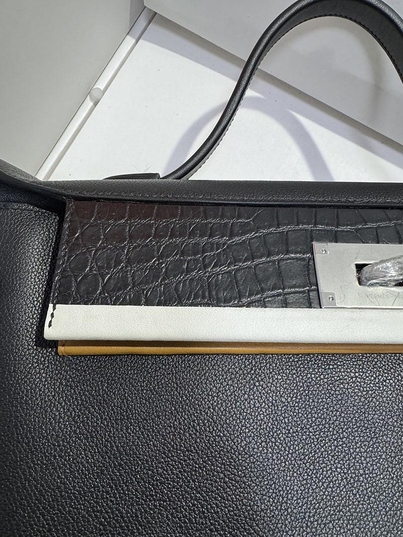 今流行りの バック レディース HERMES サック24/24 35 ヴァンキャトル ブラック/ナタ/ゴールド ヴォー・ヴォリュプト/クロコダイル シルバー金具 2627555 - 画像 (7)