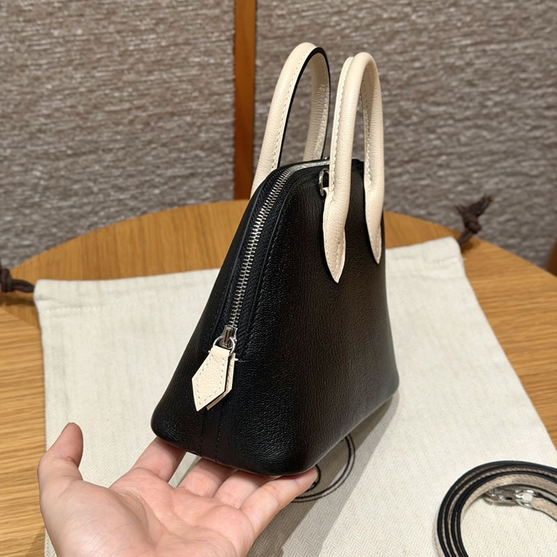 小さい バック 流行り HERMES ボリード1923 ミニ ブラック/クレ シェブルミゾル シルバー金具 2627559 エルメス アウトレット 店舗 - 画像 (7)