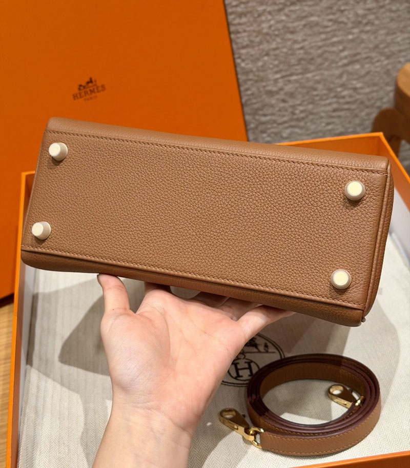 ケリー風バッグ 本革 HERMES ケリー25 内縫い ゴールド トゴ/クロコダイル ゴールド金具 2627560 エルメス アウトレット 店舗 - 画像 (5)