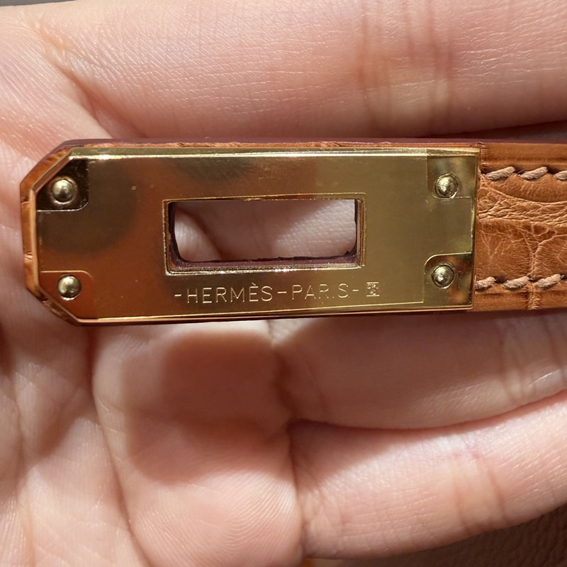 ケリー風バッグ 本革 HERMES ケリー25 内縫い ゴールド トゴ/クロコダイル ゴールド金具 2627560 エルメス アウトレット 店舗 - 画像 (4)