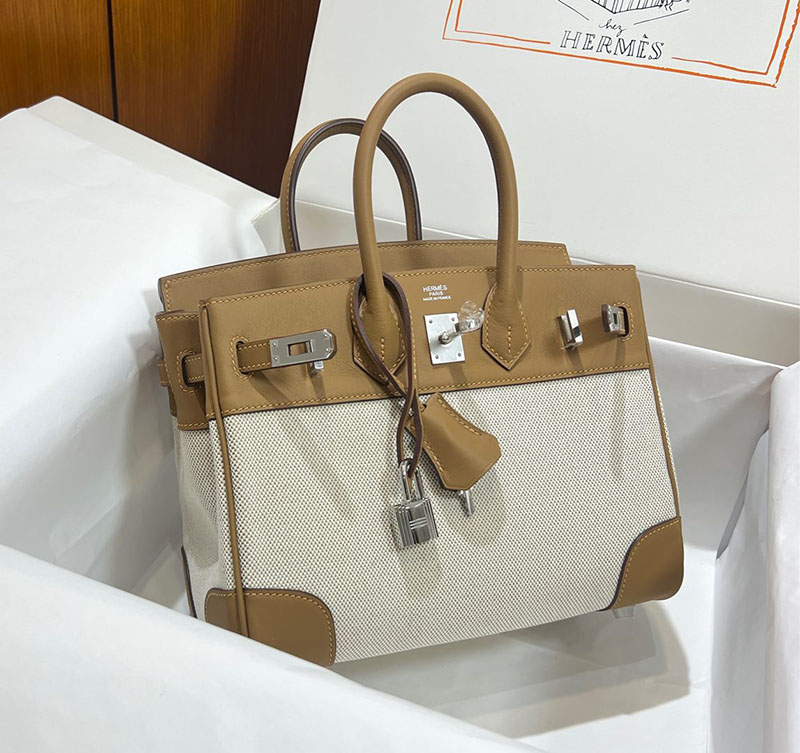 バーキン25 人気色 HERMES バーキン25 キャンバス ビスキュイ スイフト/トワルアッシュ シルバー金具 2627647 エルメス 海外通販 - 画像 (9)