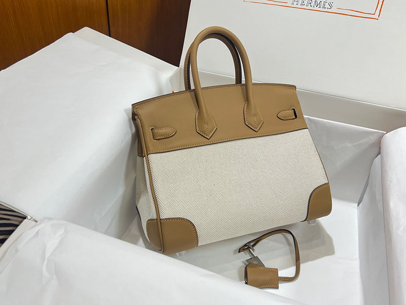 バーキン25 人気色 HERMES バーキン25 キャンバス ビスキュイ スイフト/トワルアッシュ シルバー金具 2627647 エルメス 海外通販 - 画像 (8)