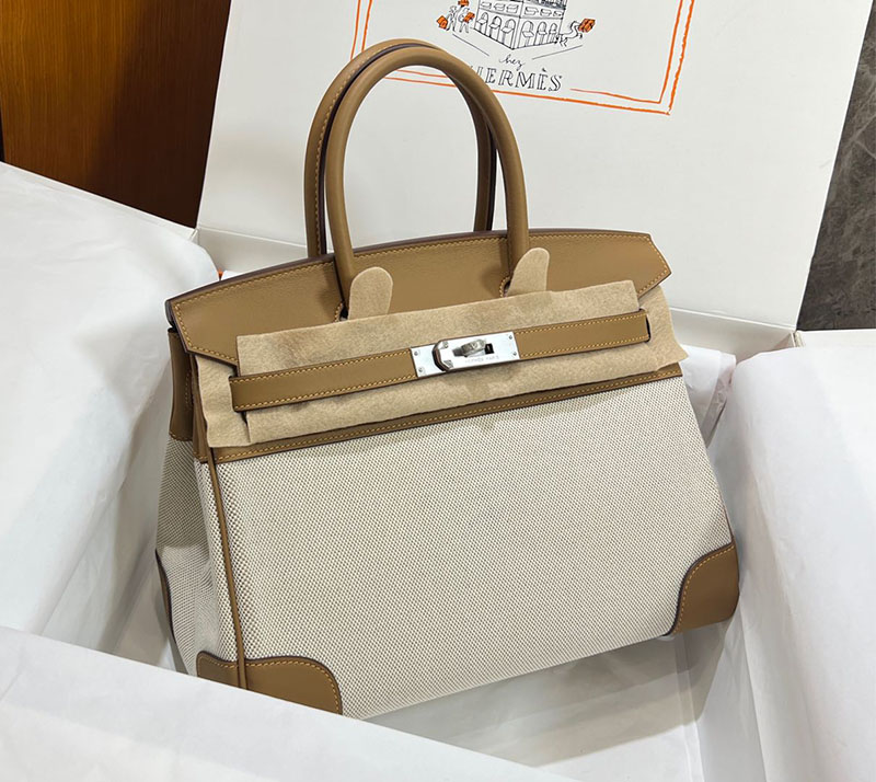 バーキン30 新品 HERMES バーキン30 キャンバス ビスキュイ スイフト/トワルアッシュ シルバー金具 2627648 エルメス 海外通販 - 画像 (9)