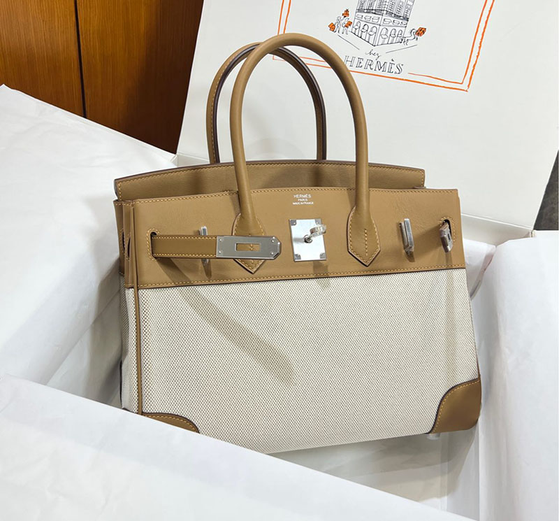 バーキン30 新品 HERMES バーキン30 キャンバス ビスキュイ スイフト/トワルアッシュ シルバー金具 2627648 エルメス 海外通販 - 画像 (8)