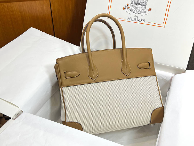 バーキン30 新品 HERMES バーキン30 キャンバス ビスキュイ スイフト/トワルアッシュ シルバー金具 2627648 エルメス 海外通販 - 画像 (7)