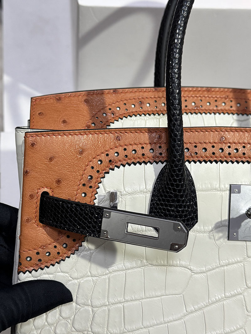 エルメスクロコバーキン定価 HERMES バーキン30 ベトン/ゴールド オーストリッチ/クロコダイル シルバー金具 2627681 エルメス 海外通販 - 画像 (7)