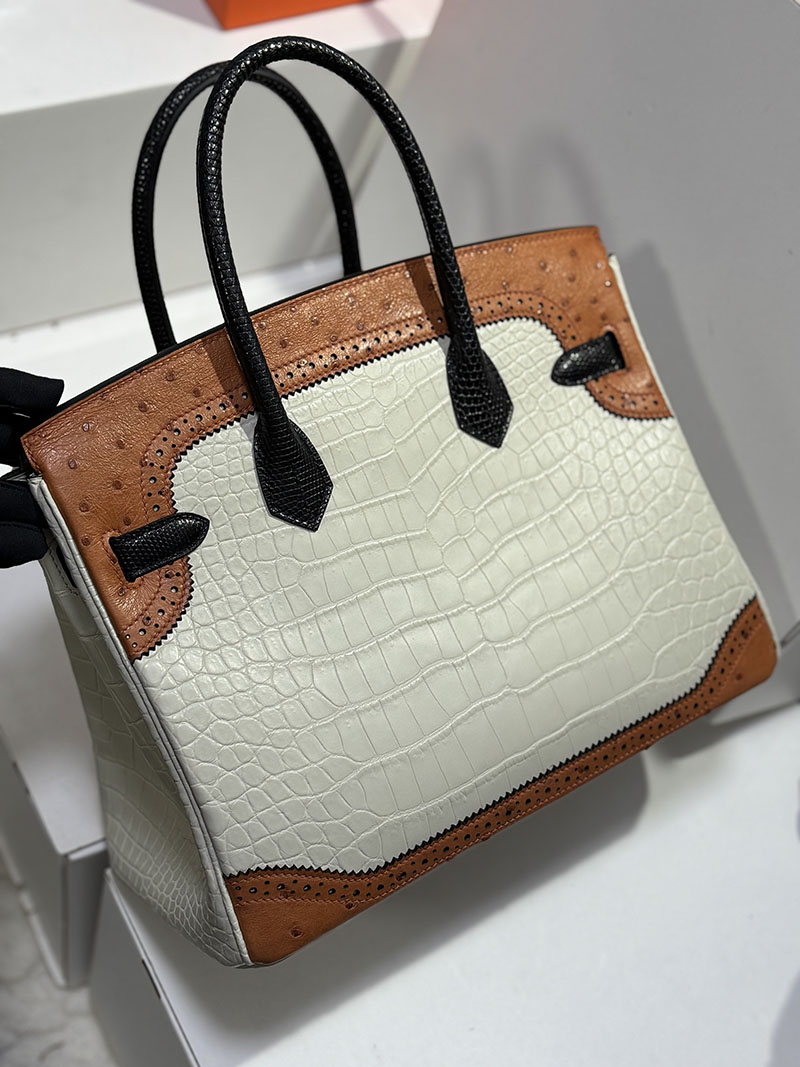 エルメスクロコバーキン定価 HERMES バーキン30 ベトン/ゴールド オーストリッチ/クロコダイル シルバー金具 2627681 エルメス 海外通販 - 画像 (5)