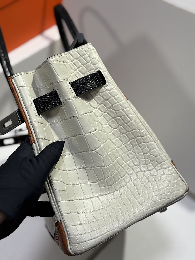 エルメスクロコバーキン定価 HERMES バーキン30 ベトン/ゴールド オーストリッチ/クロコダイル シルバー金具 2627681 エルメス 海外通販 - 画像 (4)