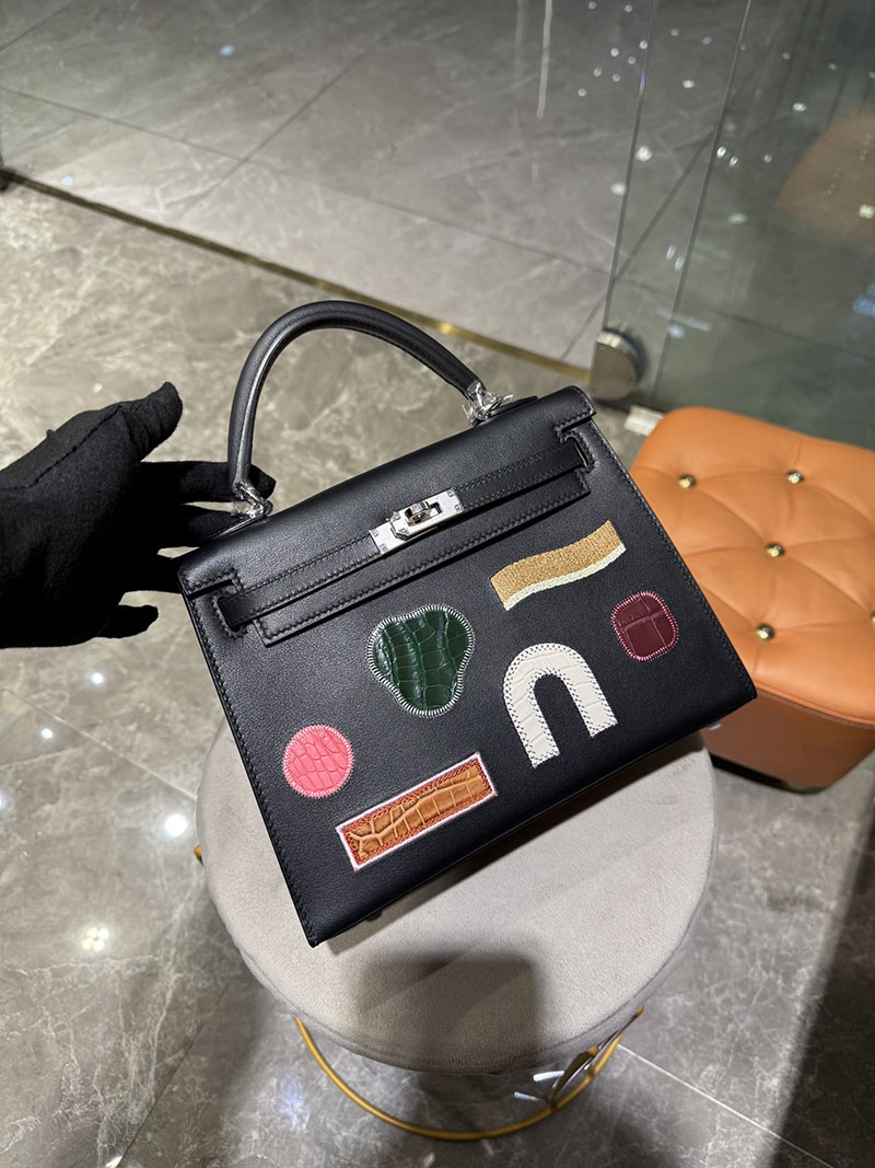 エルメス ケリー25 定価 HERMES ケリー25 外縫い 黒 ブラック スイフト/クロコダイル シルバー金具 2627686 エルメス 海外通販 - 画像 (6)