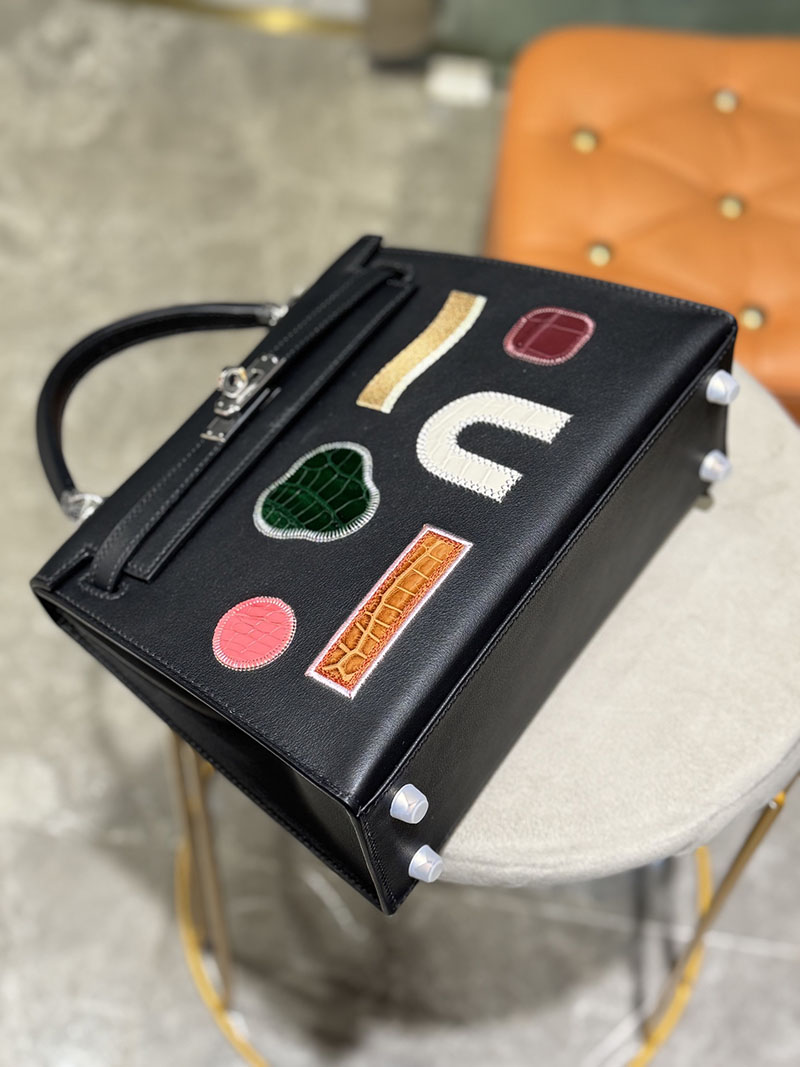 エルメス ケリー25 定価 HERMES ケリー25 外縫い 黒 ブラック スイフト/クロコダイル シルバー金具 2627686 エルメス 海外通販 - 画像 (5)