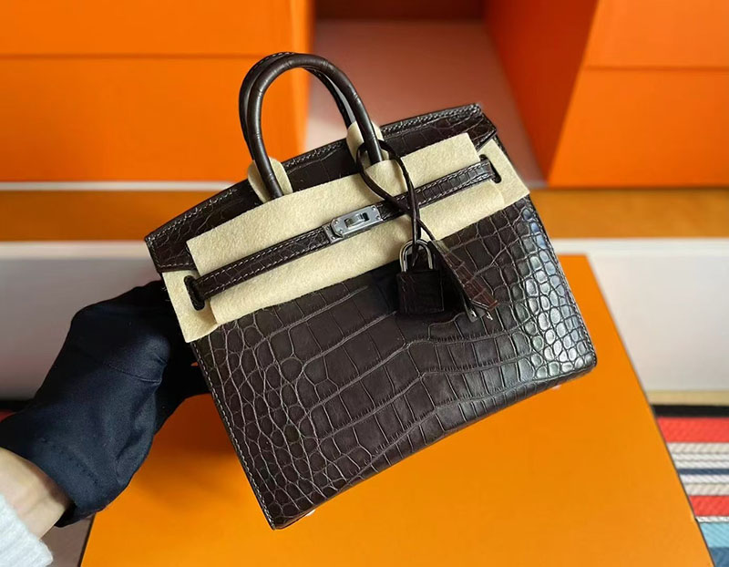 クロコ バッグ ハイブランド HERMES バーキン 20 セリエ グリエレファント クロコダイル アリゲーターマット シルバー金具 2627718 エルメス 新作バッグ - 画像 (9)