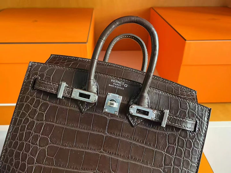 クロコ バッグ ハイブランド HERMES バーキン 20 セリエ グリエレファント クロコダイル アリゲーターマット シルバー金具 2627718 エルメス 新作バッグ - 画像 (5)