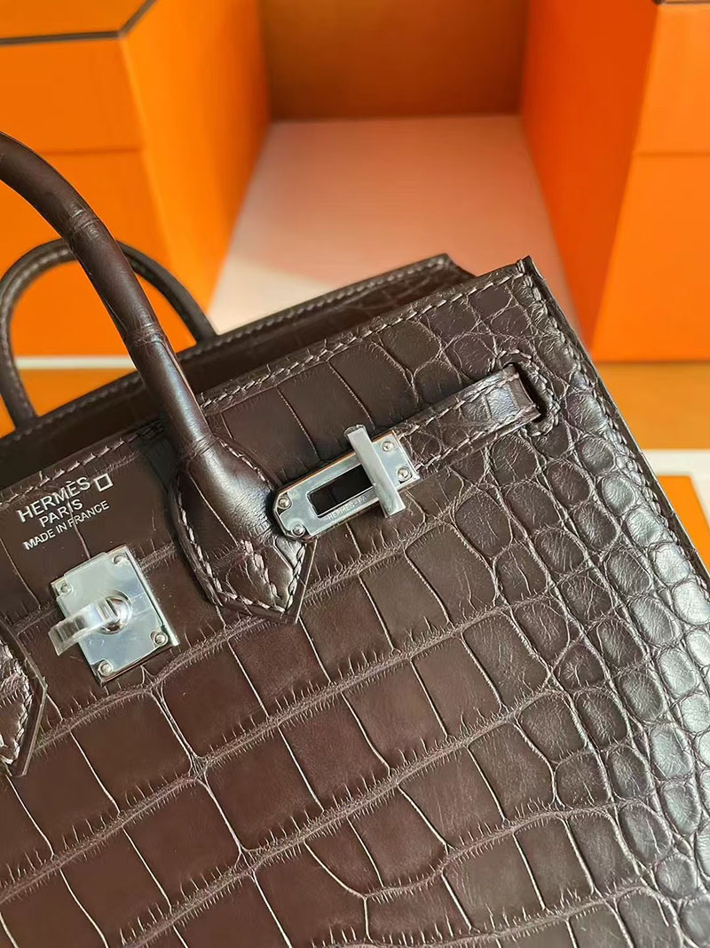 クロコ バッグ ハイブランド HERMES バーキン 20 セリエ グリエレファント クロコダイル アリゲーターマット シルバー金具 2627718 エルメス 新作バッグ - 画像 (3)
