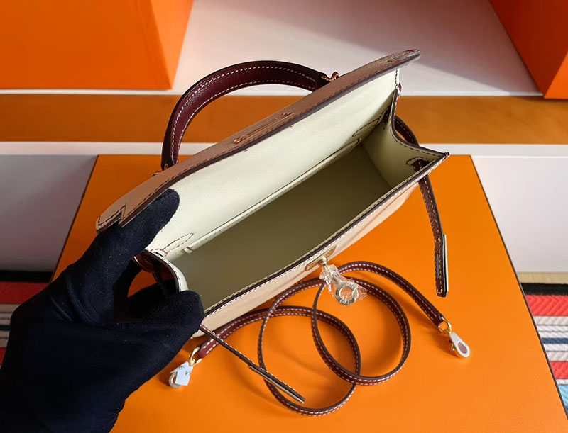 手提げバッグ 小さめ おしゃれ HERMES ケリーミニ2 外縫い ナタ/ルージュアッシュ ヴォーエプソン ゴールド金具 2627720 エルメス 新作バッグ - 画像 (6)