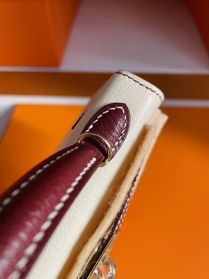 手提げバッグ 小さめ おしゃれ HERMES ケリーミニ2 外縫い ナタ/ルージュアッシュ ヴォーエプソン ゴールド金具 2627720 エルメス 新作バッグ - 画像 (5)