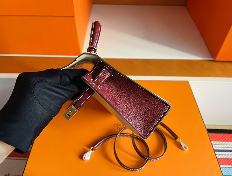 手提げバッグ 小さめ おしゃれ HERMES ケリーミニ2 外縫い ナタ/ルージュアッシュ ヴォーエプソン ゴールド金具 2627720 エルメス 新作バッグ - 画像 (4)