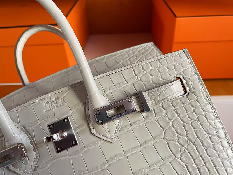 バーキン クロコ 25 HERMES バーキン25 セリエ ベトン クロコダイル アリゲーターマット シルバー金具 2627723 エルメス 新作バッグ - 画像 (9)
